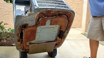 a technician removing a broken AC unit